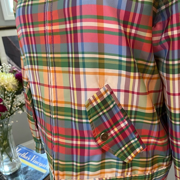 L-RL LAUREN ACTIVE Jacket Ralph Lauren Windbreaker Plaid Pastel - Picture 9 of 11